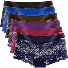 Load image into Gallery viewer, Women's Lace Underwear Regular &amp; Plus size Boyshorts Soft Hipster Panties Comfort Sexy Sheer Panty – Pack of 6 Size 2XL (9144-B, 2XL)
