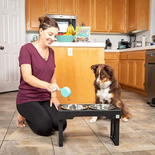 Load image into Gallery viewer, Pet Zone Designer Diner Adjustable Elevated Dog Bowls - Adjusts to 3 Heights, 2.75”, 8", &amp; 12'' (Raised Dog Dish with Double Stainless Steel Bowls) Black
