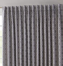 Load image into Gallery viewer, HLC.ME Franklin Moroccan Trellis 100% Complete Full Blackout Thermal Insulated Extra Wide Back Tab Curtain Panel for Sliding Glass Patio Door - Energy Savings &amp; Soundproof (100 x 84 inch Long, Grey)
