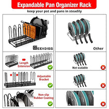 Load image into Gallery viewer, GeekDigg pan organization and storage, adjustable height and position pot rack organizer for cabinet
