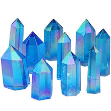 Load image into Gallery viewer, mookaitedecor Healing Crystal Wands 6 Faceted Single Point Reiki Chakra Meditation Home Decor,Blue Titanium Coated
