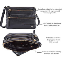 Load image into Gallery viewer, Wise Owl Accessories Small Triple Zip Real Leather Women's Crossbody- Premium Vintage Crossover Shoulder Sling Bag (Tan Nappa)
