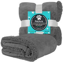 Load image into Gallery viewer, PetAmi WATERPROOF Dog Blanket for Bed Couch Sofa | Waterproof Dog Bed Cover for Large Dogs, Puppies | Grey Sherpa Fleece Pet Blanket Furniture Protector | Reversible Microfiber | 60" x 80" (Gray/Gray)
