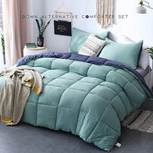 Load image into Gallery viewer, KASENTEX All Season Down Alternative Quilted Comforter Set Reversible Ultra Soft Duvet Insert Hypoallergenic Machine Washable, King, Turquoise Sea Green/Twilight Blue
