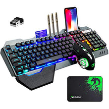Load image into Gallery viewer, Wireless Gaming Keyboard and Mouse with Rainbow LED 16RGB Backlit Rechargeable 4800mAh Battery Metal Panel Mechanical Ergonomic Feel Waterproof Dustproof 7 Color Mute Mice for Laptop PC Gamer(Black)
