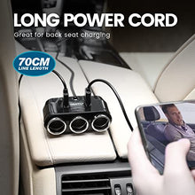 Load image into Gallery viewer, YANTU Cigarette Lighter Adapter 3 Socket Cigarette Lighter Splitter with LED Voltage Display Dual USB Car Charger On/Off Switches 12V Car Splitter Adapter Dashcam
