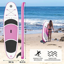 Load image into Gallery viewer, Crew Axel Inflatable Stand Up Paddle Board (6” Thick) Non Slip SUP W Premium Backpack, 3 Fins, Floating Paddle, Pump, &amp; Leash (10’ x 30” x 6”) Light Weight (17lb) Wide Stance Kids &amp; Adults (Pink)
