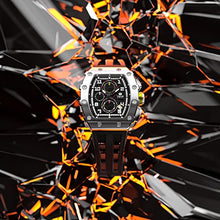 Load image into Gallery viewer, TSAR BOMBA Luxury Mens Watches Square Analog 50M Waterproof Tonneau Chronograph Replica Unique Cool Sport Watch for Men Premium Men’s Silver Wrist Watch Quartz Stylish Design with Silicone Strap
