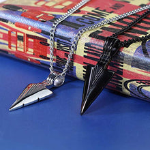 Load image into Gallery viewer, Jstyle Stainless Steel Pendant Necklace for Mens Boys Cool Spearpoint Arrowhead Pendant Chain Necklace Set Black &amp; Silver Tone
