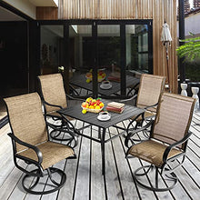 Load image into Gallery viewer, Aoxun Outdoor Patio Dinning Set - 5 Pieces Outdoor Furniture Set, 4 Pieces Swivel Rocing Chairs and 1 Square Table with an Umbrella Hole, Brown
