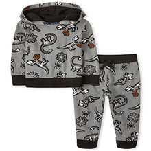 Load image into Gallery viewer, The Children's Place Baby Toddler Boy Halloween Long Sleeve Skeleton Dino Print Hoodie and Fleece Jogger Pants 2-Piece Set, H/T Hound, 9-12 Months
