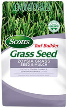 Load image into Gallery viewer, Scotts Turf Builder Grass Seed Zoysia Grass Seed and Mulch, 5 lb. - Full Sun and Light Shade - Thrives in Heat &amp; Drought - Grows a Tough, Durable, Low-Maintenance Lawn - Seeds up to 2,000 sq. ft.

