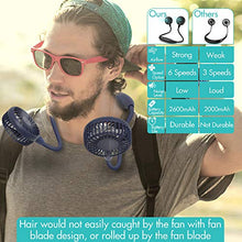 Load image into Gallery viewer, Neck Fan 2600mah Battery Operated Neckband Fan 6-Speed Hand-Free Wearable Personal USB Fan for Hot Flashes Home Office Travel Outdoor Sports (Navy Blue)
