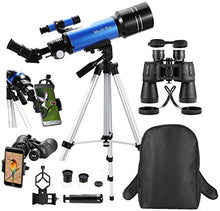 Load image into Gallery viewer, MaxUSee Travel Scope with Backpack - 70mm Refractor Telescope &amp; 10X50 HD Binoculars Bak4 Prism FMC Lens for Moon Viewing Bird Watching Sightseeing
