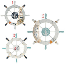 Load image into Gallery viewer, Rienar Nautical Beach Wooden Boat Ship Steering Wheel Fishing Net Shell Home Wall Decor White - Fish
