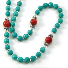 Load image into Gallery viewer, Silver Inches Catholic Prayer Beads Turquoise Coral Saint Benedict Catholic Rosary with Swarovski Beads Blessed with Anointing Oil (Not a Necklace)
