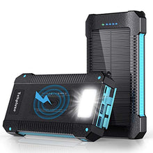 Load image into Gallery viewer, Solar Power Bank 30000 mAh, Wireless Portable Charger Solar Panel External Battery Type-C 5V Dual USB with LED Flashlight (Waterproof, Dustproof, Shockproof) Compatible with iOS &amp; Android (Black)
