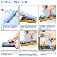 Load image into Gallery viewer, Complete Knife Sharpening Stone Set – Dual Grit Whetstone 400/1000 3000/8000 Premium Whetstone Knife Sharpener with Leather Strop, Flattening Stone, Bamboo Base, 3 Non-slip Rubber Bases &amp; Angle Guide
