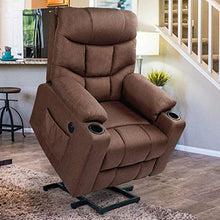 Load image into Gallery viewer, Esright Power Lift Chair Electric Recliner for Elderly Heated Vibration Massage Fabric Sofa Motorized Living Room Chair with Side Pocket and Cup Holders, USB Charge Port&amp;Massage Remote Control, Brown
