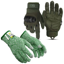 Load image into Gallery viewer, Glove Station The Combat Tactical Knuckle Gloves, Green, M &amp; Ultra Durable Series Cut Resistant Gloves, Green, M
