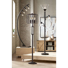 Load image into Gallery viewer, Industrial Floor Lamp Rustic Bronze Open Metal Cage 3-Light Antique LED Edison Bulbs Dimmable for Living Room Bedroom - Franklin Iron Works
