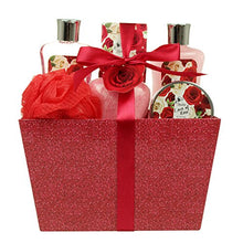 Load image into Gallery viewer, Bath and Body - Spa Gift Baskets for Women &amp; Girls, Spa Kit Birthday Gift Includes Love of Rose Scent Shower Gel, Bubble Bath, Body Lotion, Bath Salt, Red Bath Puff and Heart Bath Bomb
