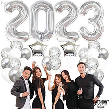 Load image into Gallery viewer, Huge, Silver 2023 Balloons Set - 40 Inch, 2023 Balloons Numbers, Confetti Balloons | Silver NYE Balloons, Happy New Year Decorations 2023 | New Years Eve Party Supplies 2023 for NYE Decorations 2023
