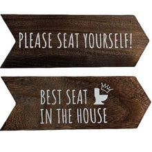 Load image into Gallery viewer, YELLOW LOTUS Funny Bathroom Signs - Please Seat Yourself Bathroom Sign &amp; Best Seat in the House Wooden Funny Signs, Rustic Arrow Wall Hanging Decor, Set of 2 Bathroom Wall Art 14 X 5 In (Brown)
