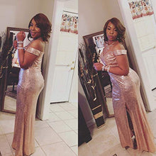 Load image into Gallery viewer, YSMei Women's Long Off The Shoulder Sequined Prom Party Dress Split Mermaid Wedding Gown Burgundy 12
