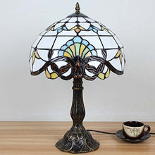 Load image into Gallery viewer, Bieye L10641 Baroque Tiffany Style Stained Glass Table Lamp Night Light with 12 inches Wide Lampshade Metal Base for Bedside Living Room Bedroom, Brown, 18-inch Tall
