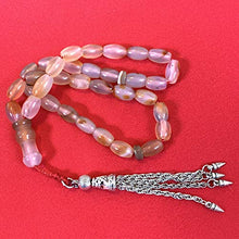 Load image into Gallery viewer, 33 Beads of Yemen Islamic Tasbih Aqeeq Aqiq (Agate) Stones Prayer Bead, Yemeni Muslim Tesbih Taspih, 13 x 7 mm | Yemeni Aqeeq Stone
