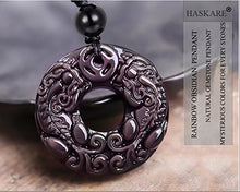 Load image into Gallery viewer, HASKARE Natural Energy Stone Pendant Engraved Black Obsidian Healing Necklace Adjustable Size 27.5inch
