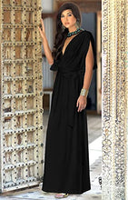 Load image into Gallery viewer, KOH KOH Petite Womens Long Semi-Formal Short Sleeve V-Neck Full Floor Length V-Neck Flowy Cocktail Wedding Guest Party Bridesmaid Maxi Dress Dresses Gown Gowns, Gray/Grey XS 2-4

