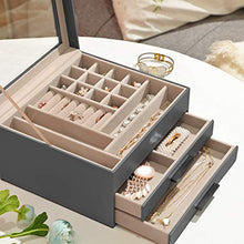 Load image into Gallery viewer, SONGMICS Jewelry Box with Glass Lid, 3-Layer Jewelry Organizer with 2 Drawers, Gift for Loved Ones, Gray UJBC239GY
