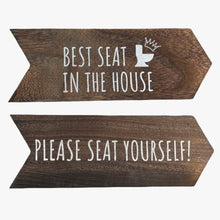 Load image into Gallery viewer, YELLOW LOTUS Funny Bathroom Signs - Please Seat Yourself Bathroom Sign &amp; Best Seat in the House Wooden Funny Signs, Rustic Arrow Wall Hanging Decor, Set of 2 Bathroom Wall Art 14 X 5 In (Brown)
