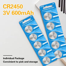 Load image into Gallery viewer, CR2450 3V Lithium Battery Bulk CR2450 Coin Cell 600mAh 100 Count
