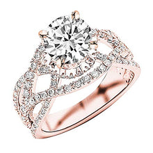 Load image into Gallery viewer, 1.75 Ctw 14K Rose Gold Thick Big Eternity Love Twist Split Shank IGI Certified Round Pave Set Round Diamond Engagement Ring (1 Ct Center H-I Color SI1-SI2 Clarity)
