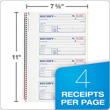 Load image into Gallery viewer, Adams Money and Rent Receipt Book, 2-Part Carbonless, 7-5/8" x 11", Spiral Bound, 200 Sets per Book, 4 Receipts per Page (SC1182), White/Canary
