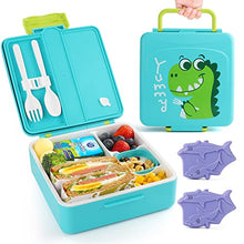 Load image into Gallery viewer, Lehoo Castle Bento Lunch Box for Kids with 4 Compartments,1300ml Lunch Containers with Ice Packs Sauce Jar, Spoon&amp;Fork, Durable, Leak Proof, BPA-Free and Food-Safe Materials(Blue)
