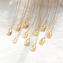 Load image into Gallery viewer, MYEARS Women Lock Necklace Gold Padlock Pendant N Initial Stamped Alphabet Engraved Letter Personalized 14K Gold Filled Chain Dainty Boho Beach Simple Jewelry Gift
