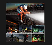 Load image into Gallery viewer, Yosky USB Rechargeable Bike Light Front with Horn &amp; Free Back Light, Waterproof LED Bicycle Flashlight Rear Light Accessories Set Compatible with Mountain Kids Street Bikes for Men Women
