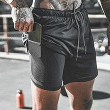 Load image into Gallery viewer, Leidowei Men's 2 in 1 Workout Running Shorts Lightweight Training Yoga Gym 7" Short with Zipper Pockets Black Fluorescent 2XL
