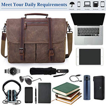 Load image into Gallery viewer, Mens Messenger Bag 15.6 Inch Waterproof Vintage Waxed Canvas Satchel Briefcase Shoulder Bag Retro Distressed Business Computer Laptop Leather Messenger Bag Brown
