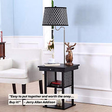 Load image into Gallery viewer, Brightech Madison - Narrow Nightstand with Built in Lamp, USB Port &amp; Shelves for Bedrooms - Mid Century Modern End Table &amp; Attached Floor Lamp for Living Rooms - Side Table &amp; Reading Light - Black
