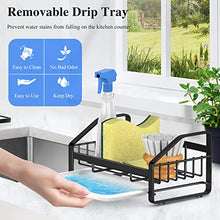 Load image into Gallery viewer, Sink Caddy, Sponge Holder for Kitchen Sink, Kitchen Bathroom Sink Organizer, 304 Stainless Steel Kitchen Countertop Organizer Soap Tray with Removable Drain Tray-Black
