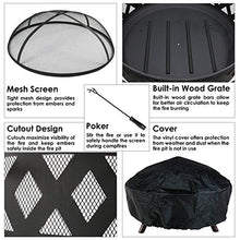 Load image into Gallery viewer, Sunnydaze Crossweave Outdoor Fire Pit - 36 Inch Large Bonfire Wood Burning Patio &amp; Backyard Firepit for Outside with Spark Screen, Poker, and Round Fireplace Cover, Black
