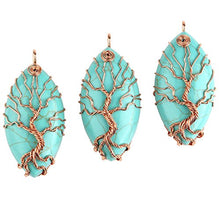 Load image into Gallery viewer, Top Plaza Vintage Copper Tree of Life Wire Wrapped Horse Eye Shape Natural Gemstone Pendant Necklace Chakra Reiki Healing Crystal Jewelry for Women - Synthetic Green Turquoise
