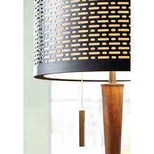 Load image into Gallery viewer, Hunter Mid Century Modern Floor Lamp Cherry Wood Perforated Metal Cream Linen Double Shade for Living Room Bedroom - Franklin Iron Works
