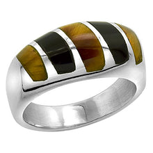 Load image into Gallery viewer, Sterling Silver Obsidian &amp; Tiger Eye Ring for Men Oval Vertical Stripes Solid Back Handmade, Size 10
