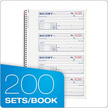 Load image into Gallery viewer, Adams Money and Rent Receipt Book, 2-Part Carbonless, 7-5/8" x 11", Spiral Bound, 200 Sets per Book, 4 Receipts per Page (SC1182), White/Canary

